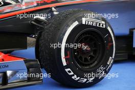 Pirelli tyre of Jenson Button (GBR) McLaren MP4/27 in parc ferme. 22.07.2012. Formula 1 World Championship, Rd 10, German Grand Prix, Hockenheim, Germany, Race Day