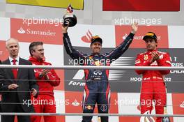 Sebastian Vettel (GER) Red Bull Racing celebrates his second position on the podium. 22.07.2012. Formula 1 World Championship, Rd 10, German Grand Prix, Hockenheim, Germany, Race Day