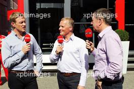 (L to R): Simon Lazenby (GBR) Sky Sports F1 TV Presenter with Johnny Herbert (GBR) Sky Sports and Martin Brundle (GBR) Sky Sports Commentator. 22.07.2012. Formula 1 World Championship, Rd 10, German Grand Prix, Hockenheim, Germany, Race Day