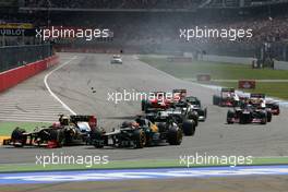 Start of the race, Heikki Kovalainen (FIN), Caterham F1 Team  22.07.2012. Formula 1 World Championship, Rd 10, German Grand Prix, Hockenheim, Germany, Race Day