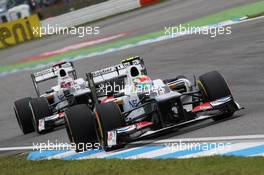 Sergio Perez (MEX) Sauber C31 leads team mate Kamui Kobayashi (JPN) Sauber C31. 22.07.2012. Formula 1 World Championship, Rd 10, German Grand Prix, Hockenheim, Germany, Race Day