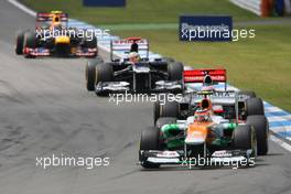Nico Hulkenberg (GER), Sahara Force India Formula One Team leads Lewis Hamilton (GBR), McLaren Mercedes, Pastor Maldonado (VEN), Williams F1 Team and Mark Webber (AUS), Red Bull Racing  22.07.2012. Formula 1 World Championship, Rd 10, German Grand Prix, Hockenheim, Germany, Race Day