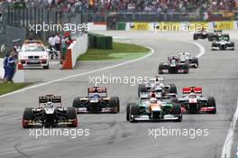 Kimi Raikkonen (FIN) Lotus F1 E20 leads Paul di Resta (GBR) Sahara Force India VJM05 Lewis Hamilton (GBR) McLaren MP4/27 and Daniel Ricciardo (AUS) Scuderia Toro Rosso STR7. 22.07.2012. Formula 1 World Championship, Rd 10, German Grand Prix, Hockenheim, Germany, Race Day