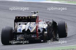 Romain Grosjean (FRA), Lotus F1 Team with a exploded tire puncher 22.07.2012. Formula 1 World Championship, Rd 10, German Grand Prix, Hockenheim, Germany, Race Day
