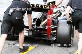 Kimi Raikkonen (FIN) Lotus F1 E20 rear wing detail. 21.07.2012. Formula 1 World Championship, Rd 10, German Grand Prix, Hockenheim, Germany, Qualifying Day