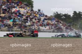 Kimi Raikkonen (FIN) Lotus F1 E20 leads Michael Schumacher (GER) Mercedes AMG F1 W03. 21.07.2012. Formula 1 World Championship, Rd 10, German Grand Prix, Hockenheim, Germany, Qualifying Day