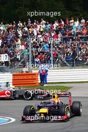 Mark Webber (AUS) Red Bull Racing RB8 leads Lewis Hamilton (GBR) McLaren MP4/27. 21.07.2012. Formula 1 World Championship, Rd 10, German Grand Prix, Hockenheim, Germany, Qualifying Day