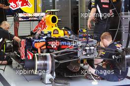 Red Bull Racing RB8 of Mark Webber (AUS) is prepared in the pits.