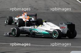 Paul di Resta (GBR) Sahara Force India VJM05 leads Nico Rosberg (GER) Mercedes AMG F1 W03. 21.07.2012. Formula 1 World Championship, Rd 10, German Grand Prix, Hockenheim, Germany, Qualifying Day