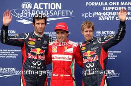 Mark Webber (AUS), Red Bull Racing, Fernando Alonso (ESP), Scuderia Ferrari and Sebastian Vettel (GER), Red Bull Racing  21.07.2012. Formula 1 World Championship, Rd 10, German Grand Prix, Hockenheim, Germany, Qualifying Day