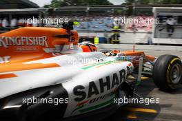 Nico Hulkenberg (GER) Sahara Force India F1 VJM05 leaves the pits. 21.07.2012. Formula 1 World Championship, Rd 10, German Grand Prix, Hockenheim, Germany, Qualifying Day