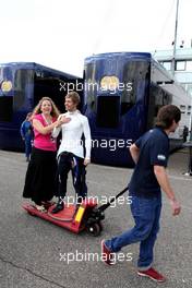 A waxwork of Sebastian Vettel (GER), Red Bull Racing passes the FIA trucks. 22.07.2012. Formula 1 World Championship, Rd 10, German Grand Prix, Hockenheim, Germany, Race Day