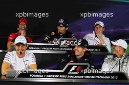 The FIA Press Conference (From back row (L to R): Timo Glock (GER) Marussia F1 Team; Mark Webber (AUS) Red Bull Racing; Nico Hulkenberg (GER) Sahara Force India F1; Nico Rosberg (GER) Mercedes AMG F1; Sebastian Vettel (GER) Red Bull Racing; Michael Schumacher (GER) Mercedes AMG F1. 19.07.2012. Formula 1 World Championship, Rd 10, German Grand Prix, Hockenheim, Germany, Preparation Day
