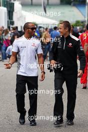 (L to R): Lewis Hamilton (GBR) McLaren with Antti Vierula (FIN) Personal Trainer.  19.07.2012. Formula 1 World Championship, Rd 10, German Grand Prix, Hockenheim, Germany, Preparation Day