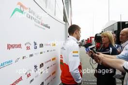 Paul di Resta (GBR) Sahara Force India F1 with the media. 19.07.2012. Formula 1 World Championship, Rd 10, German Grand Prix, Hockenheim, Germany, Preparation Day