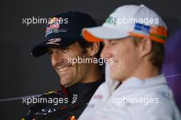 (L to R): Mark Webber (AUS) Red Bull Racing and Nico Hulkenberg (GER) Sahara Force India F1 in the FIA Press Conference. 19.07.2012. Formula 1 World Championship, Rd 10, German Grand Prix, Hockenheim, Germany, Preparation Day