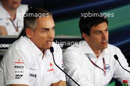 (L to R): Martin Whitmarsh (GBR) McLaren Chief Executive Officer and Toto Wolff (GER) Williams Non Executive Director in the FIA Press Conference. 27.07.2012. Formula 1 World Championship, Rd 11, Hungarian Grand Prix, Budapest, Hungary, Practice Day