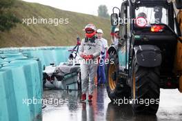 Michael Schumacher (GER) Mercedes AMG F1 W03 crashed in the wet in the second practice session. 27.07.2012. Formula 1 World Championship, Rd 11, Hungarian Grand Prix, Budapest, Hungary, Practice Day