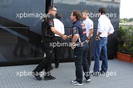 (L to R): Eric Boullier (FRA) Lotus F1 Team Principal; Christian Horner (GBR) Red Bull Racing Team Principal; Martin Whitmarsh (GBR) McLaren Chief Executive Officer and Toto Wolff (GER) Williams Non Executive Director, wait for a meeting with Bernie Ecclestone (GBR) CEO Formula One Group (FOM). 27.07.2012. Formula 1 World Championship, Rd 11, Hungarian Grand Prix, Budapest, Hungary, Practice Day