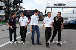 (L to R): Christian Horner (GBR) Red Bull Racing Team Principal; Pasquale Lattuneddu (ITA) of the FOM; Toto Wolff (GER) Williams Non Executive Director; Martin Whitmarsh (GBR) McLaren Chief Executive Officer and Eric Boullier (FRA) Lotus F1 Team Principal head to a meeting with Bernie Ecclestone (GBR) CEO Formula One Group (FOM). 27.07.2012. Formula 1 World Championship, Rd 11, Hungarian Grand Prix, Budapest, Hungary, Practice Day