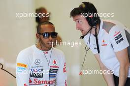 Lewis Hamilton (GBR) McLaren in the pits. 27.07.2012. Formula 1 World Championship, Rd 11, Hungarian Grand Prix, Budapest, Hungary, Practice Day