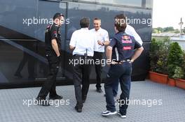 (L to R): Eric Boullier (FRA) Lotus F1 Team Principal; Pasquale Lattuneddu (ITA) of the FOM; Martin Whitmarsh (GBR) McLaren Chief Executive Officer; Christian Horner (GBR) Red Bull Racing Team Principal and Toto Wolff (GER) Williams Non Executive Director, wait for a meeting with Bernie Ecclestone (GBR) CEO Formula One Group (FOM). 27.07.2012. Formula 1 World Championship, Rd 11, Hungarian Grand Prix, Budapest, Hungary, Practice Day