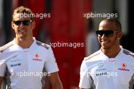 Lewis Hamilton (GBR), McLaren Mercedes and Jenson Button (GBR), McLaren Mercedes  27.07.2012. Formula 1 World Championship, Rd 11, Hungarian Grand Prix, Budapest, Hungary, Practice Day