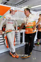(L to R): Nico Hulkenberg (GER) Sahara Force India F1 with Otmar Szafnauer (USA) Sahara Force India F1 Chief Operating Officer. 29.07.2012. Formula 1 World Championship, Rd 11, Hungarian Grand Prix, Budapest, Hungary, Race Day