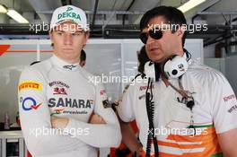 (L to R): Nico Hulkenberg (GER) Sahara Force India F1 with Bradley Joyce (GBR) Sahara Force India F1 Race Engineer. 29.07.2012. Formula 1 World Championship, Rd 11, Hungarian Grand Prix, Budapest, Hungary, Race Day