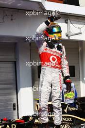 Race winner Lewis Hamilton (GBR) McLaren MP4/27 celebrates in parc ferme. 29.07.2012. Formula 1 World Championship, Rd 11, Hungarian Grand Prix, Budapest, Hungary, Race Day