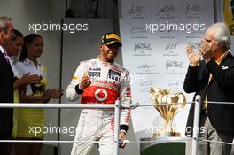 Race winner Lewis Hamilton (GBR) McLaren celebrates on the podium. 29.07.2012. Formula 1 World Championship, Rd 11, Hungarian Grand Prix, Budapest, Hungary, Race Day