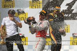 Race winner Lewis Hamilton (GBR) McLaren celebrates on the podium. 29.07.2012. Formula 1 World Championship, Rd 11, Hungarian Grand Prix, Budapest, Hungary, Race Day