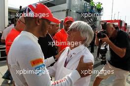 Race winner Lewis Hamilton (GBR) McLaren celebrates with Bernie Ecclestone (GBR) CEO Formula One Group (FOM). 29.07.2012. Formula 1 World Championship, Rd 11, Hungarian Grand Prix, Budapest, Hungary, Race Day