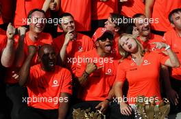 Race winner Lewis Hamilton (GBR) McLaren celebrates with dad Anthony Hamilton (GBR), stepmum Linda Hamilton (GBR), and the team. 29.07.2012. Formula 1 World Championship, Rd 11, Hungarian Grand Prix, Budapest, Hungary, Race Day