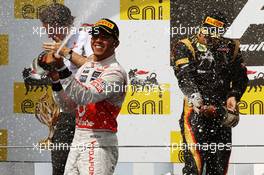 Race winner Lewis Hamilton (GBR) McLaren celebrates on the podium. 29.07.2012. Formula 1 World Championship, Rd 11, Hungarian Grand Prix, Budapest, Hungary, Race Day