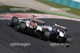 Nico Hulkenberg (GER), Sahara Force India Formula One Team and Sergio Perez (MEX), Sauber F1 Team  29.07.2012. Formula 1 World Championship, Rd 11, Hungarian Grand Prix, Budapest, Hungary, Race Day