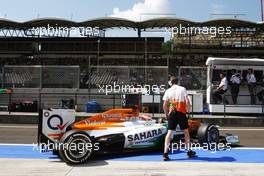 Paul di Resta (GBR) Sahara Force India VJM05 in the pits. 28.07.2012. Formula 1 World Championship, Rd 11, Hungarian Grand Prix, Budapest, Hungary, Qualifying Day