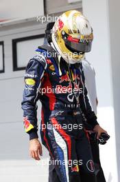 Sebastian Vettel (GER) Red Bull Racing in parc ferme. 28.07.2012. Formula 1 World Championship, Rd 11, Hungarian Grand Prix, Budapest, Hungary, Qualifying Day