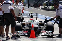 Sergio Perez (MEX) Sauber C31 in the pits. 28.07.2012. Formula 1 World Championship, Rd 11, Hungarian Grand Prix, Budapest, Hungary, Qualifying Day