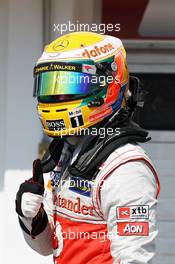 Lewis Hamilton (GBR) McLaren celebrates his pole position in parc ferme. 28.07.2012. Formula 1 World Championship, Rd 11, Hungarian Grand Prix, Budapest, Hungary, Qualifying Day