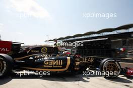 Romain Grosjean (FRA) Lotus F1 E20 leaves the pits. 28.07.2012. Formula 1 World Championship, Rd 11, Hungarian Grand Prix, Budapest, Hungary, Qualifying Day