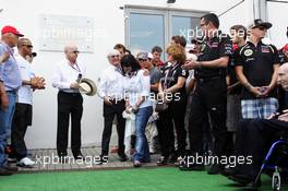 Bernie Ecclestone (GBR) CEO Formula One Group (FOM), drivers and key team personnel pay their respects to the Hungarian GP Promoter Tamas Frank, who died last month. His daughter is with Bernie. 28.07.2012. Formula 1 World Championship, Rd 11, Hungarian Grand Prix, Budapest, Hungary, Qualifying Day