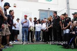 Bernie Ecclestone (GBR) CEO Formula One Group (FOM), drivers and key team personnel pay their respects to the Hungarian GP Promoter Tamas Frank, who died last month. His daughter is next to Bernie (Left). 28.07.2012. Formula 1 World Championship, Rd 11, Hungarian Grand Prix, Budapest, Hungary, Qualifying Day