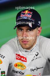 Sebastian Vettel (GER) Red Bull Racing in the FIA Press Conference. 28.07.2012. Formula 1 World Championship, Rd 11, Hungarian Grand Prix, Budapest, Hungary, Qualifying Day