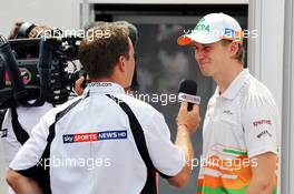 Nico Hulkenberg (GER) Sahara Force India F1 interviewed by Sky Sports News. 26.07.2012. Formula 1 World Championship, Rd 11, Hungarian Grand Prix, Budapest, Hungary, Preparation Day
