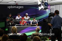 The FIA Press Conference (From back row (L to R): Heikki Kovalainen (FIN) Caterham; Kamui Kobayashi (JPN) Sauber; Narain Karthikeyan (IND) Hispania Racing F1 Team (HRT); Kimi Raikkonen (FIN) Lotus F1 Team; Fernando Alonso (ESP) Ferrari; Pastor Maldonado (VEN) Williams. 26.07.2012. Formula 1 World Championship, Rd 11, Hungarian Grand Prix, Budapest, Hungary, Preparation Day