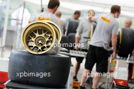 Pirelli engineers work on the tyres. 26.07.2012. Formula 1 World Championship, Rd 11, Hungarian Grand Prix, Budapest, Hungary, Preparation Day