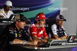 (L to R): Kimi Raikkonen (FIN) Lotus F1 Team; Fernando Alonso (ESP) Ferrari; and Pastor Maldonado (VEN) Williams in the FIA Press Conference. 26.07.2012. Formula 1 World Championship, Rd 11, Hungarian Grand Prix, Budapest, Hungary, Preparation Day