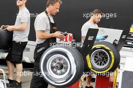 Pirelli engineers work on the tyres. 26.07.2012. Formula 1 World Championship, Rd 11, Hungarian Grand Prix, Budapest, Hungary, Preparation Day