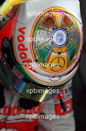 The helmet of Lewis Hamilton (GBR) McLaren. 26.10.2012.Formula 1 World Championship, Rd 17, Indian Grand Prix, New Delhi, India, Practice Day.